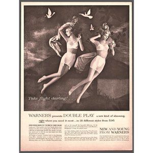 1959 Warner's Double Play Bra Girdle Vintage Print Ad Blonde Model Dove Wall Art